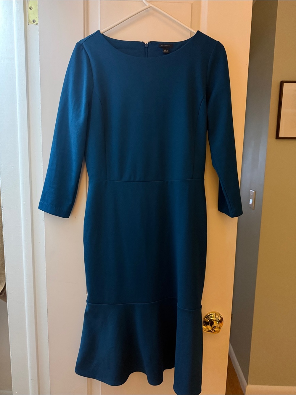 Ann Taylor Teal Mid-Length Long Sleeve Sheath Dress